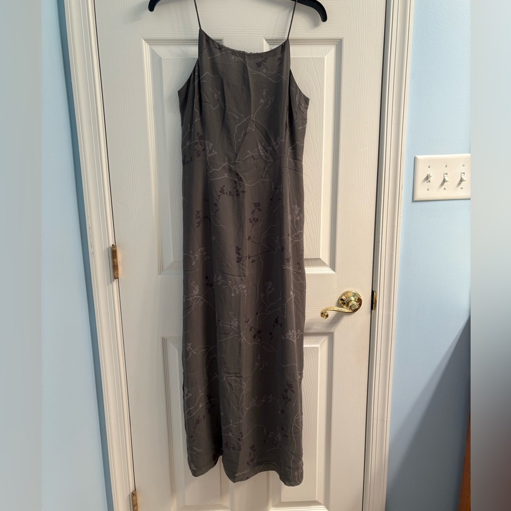 Vintage Banana Republic Silk Gray with Hints of Plum Spaghetti Strap Dress, sz 0